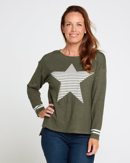 Jenna Knit Top - Khaki Star