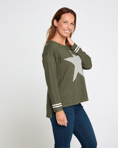 Jenna Knit Top - Khaki Star