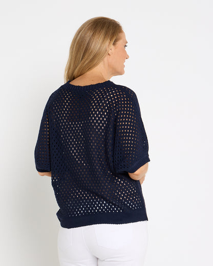 Joelle Summer Knit Top - Navy