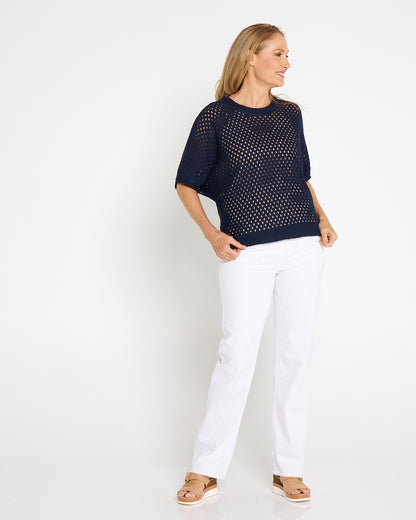 Joelle Summer Knit Top - Navy