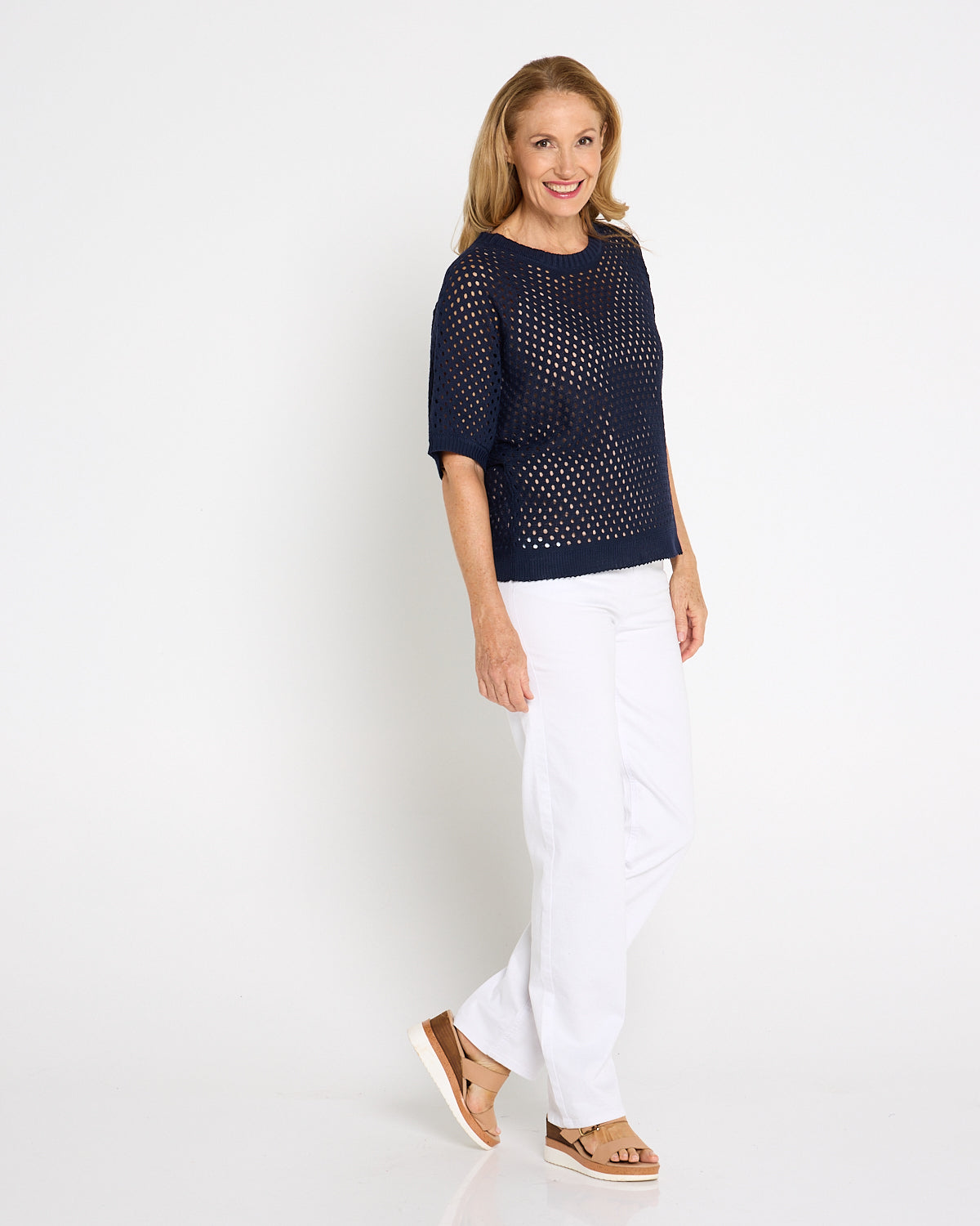 Joelle Summer Knit Top - Navy