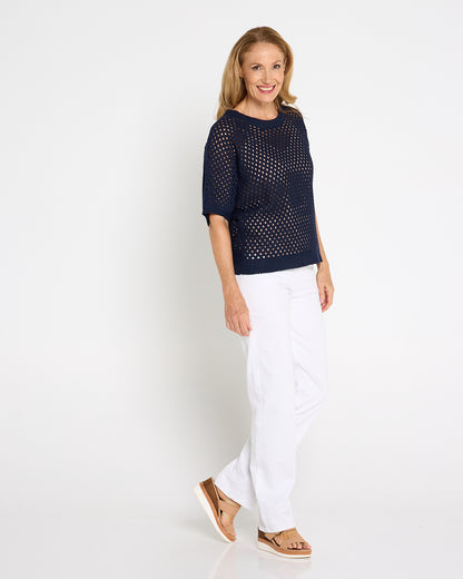 Joelle Summer Knit Top - Navy