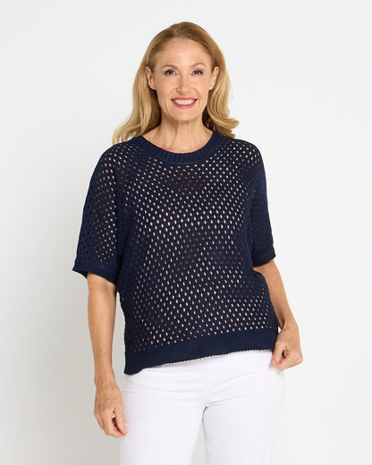 Joelle Summer Knit Top - Navy