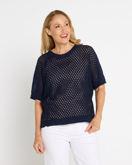 Joelle Summer Knit Top - Navy