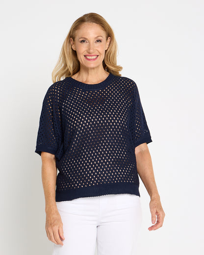 Joelle Summer Knit Top - Navy