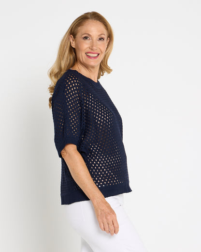 Joelle Summer Knit Top - Navy