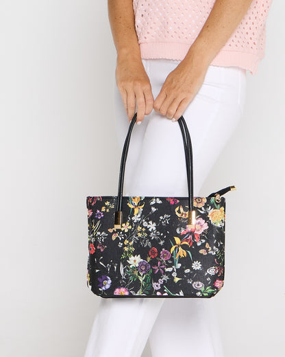 Midnight Garden Petite Tote –  Black Floral