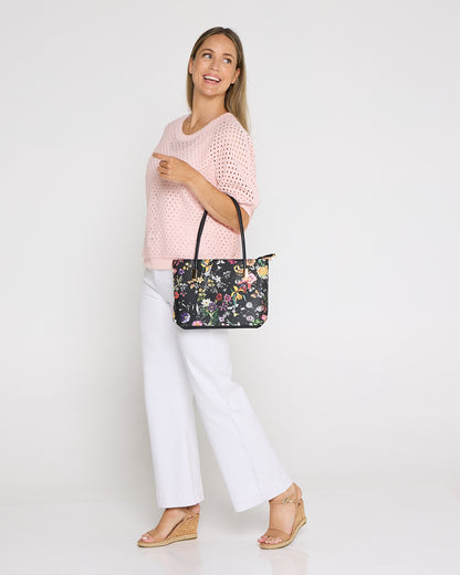 Midnight Garden Petite Tote –  Black Floral