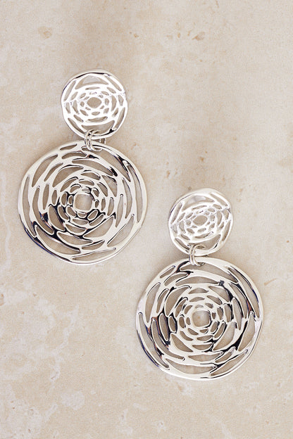 Dahlia Spiral Drop Earrings - Silver