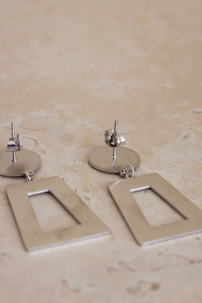 Geo Drop Earrings - Silver