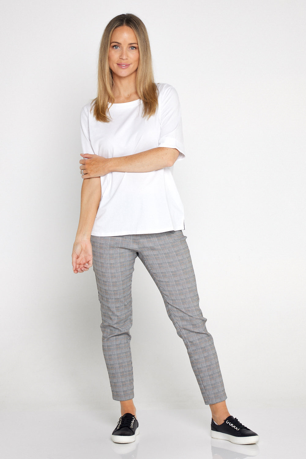 Shirt with grey checkered pants discount