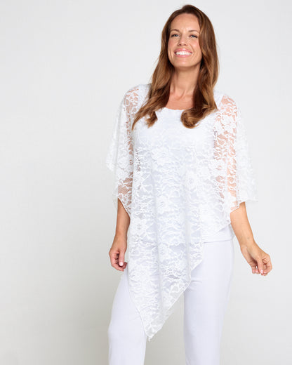 Eliza Lace Overlay Top - White