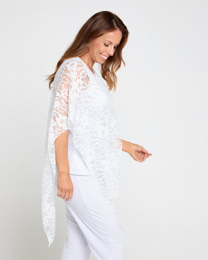 Eliza Lace Overlay Top - White