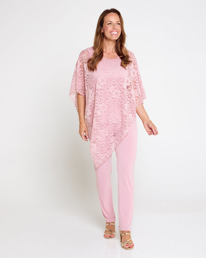 Eliza Lace Overlay Top - Pink