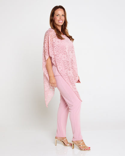 Eliza Lace Overlay Top - Pink