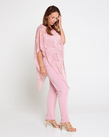 Eliza Lace Overlay Top - Pink