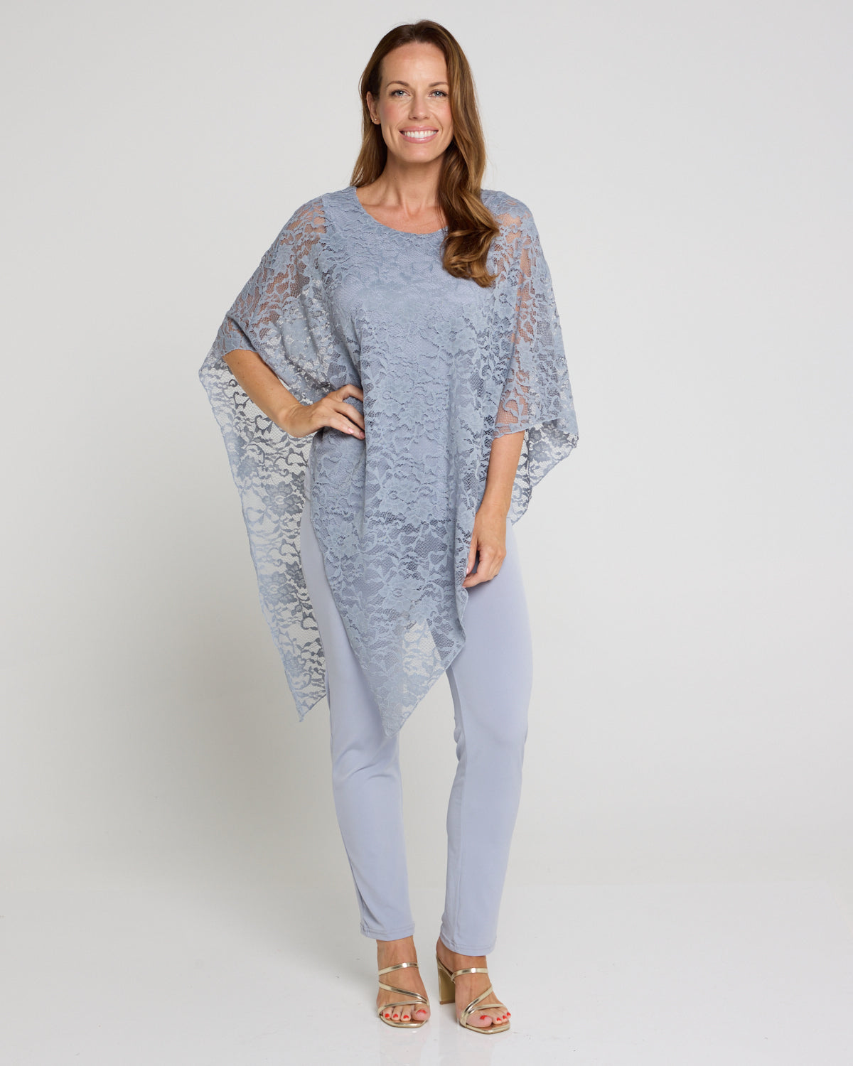 Eliza Lace Overlay Top - Silver