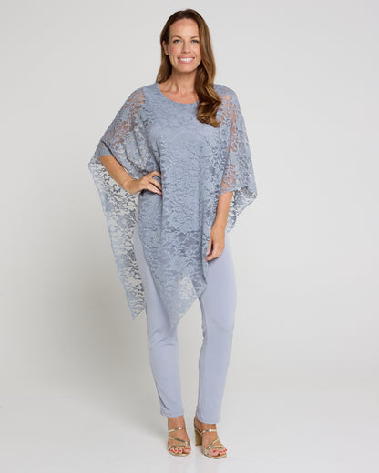 Eliza Lace Overlay Top - Silver