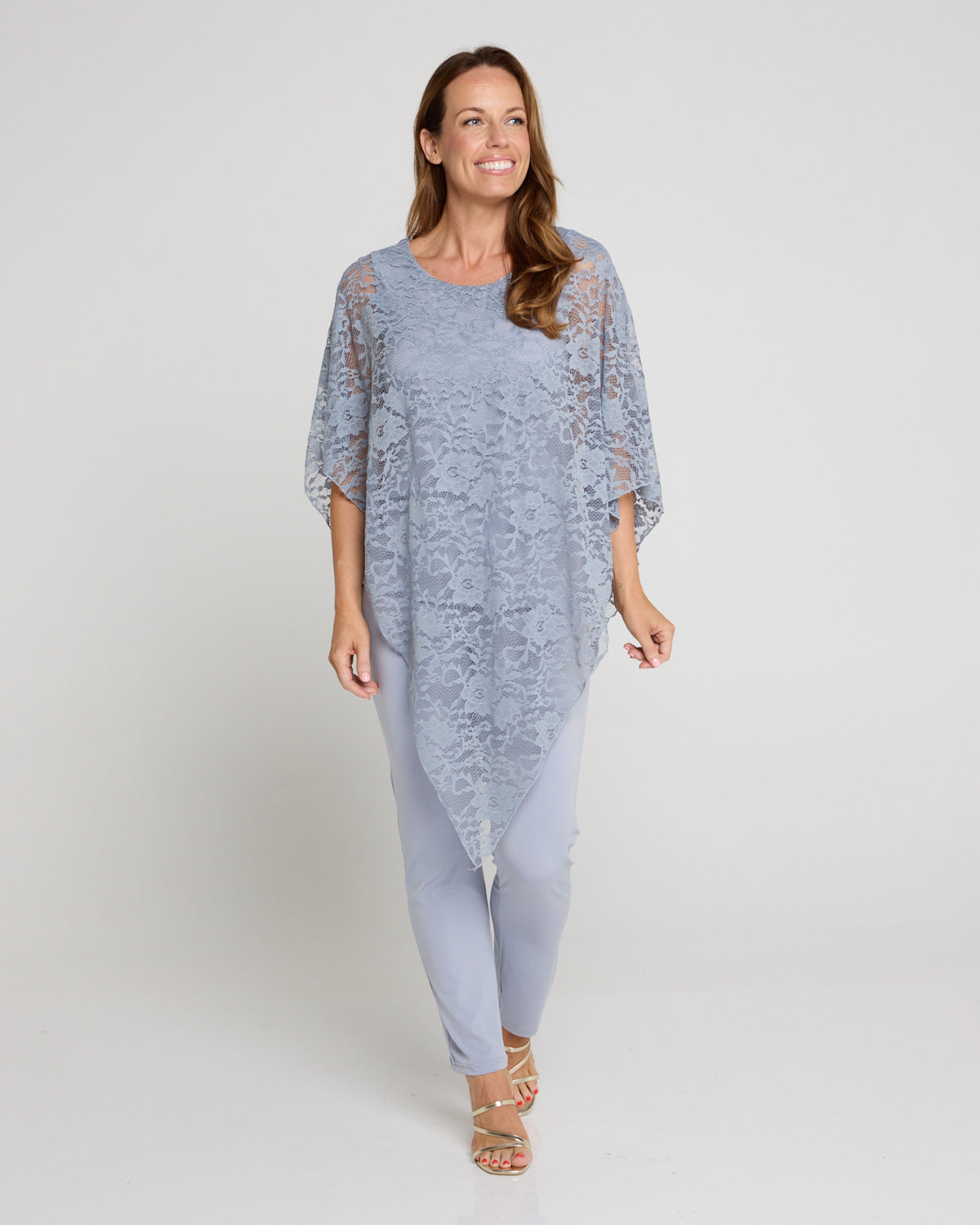 Eliza Lace Overlay Top - Silver