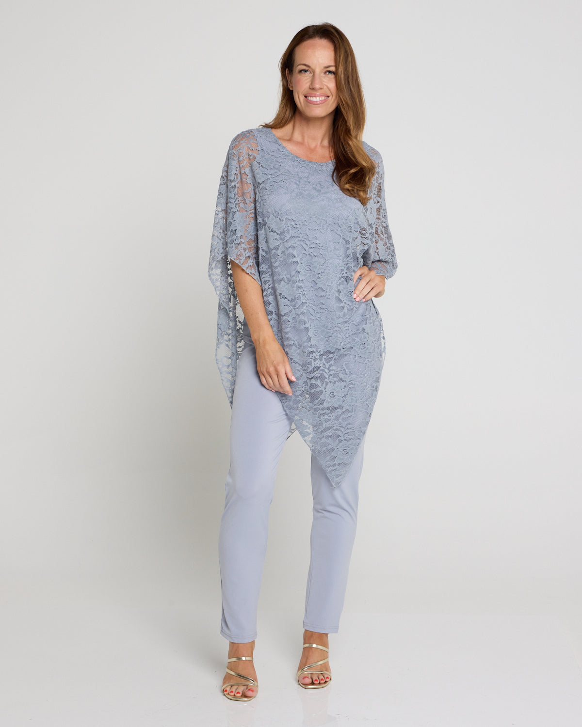Eliza Lace Overlay Top - Silver