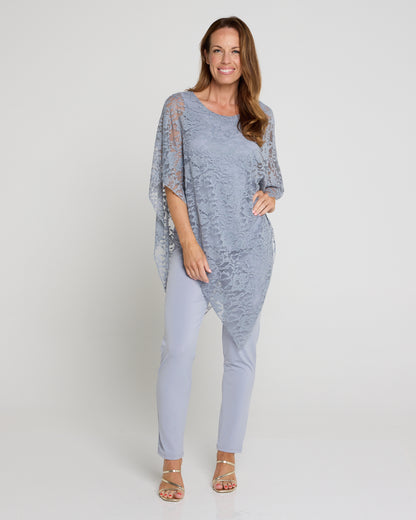Eliza Lace Overlay Top - Silver