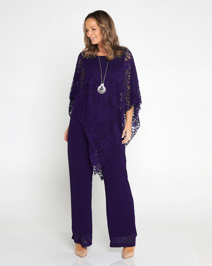 Eliza Lace Overlay Top - Purple