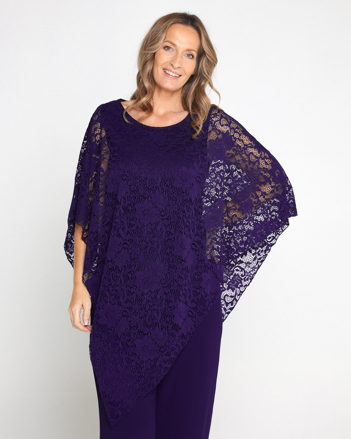 Eliza Lace Overlay Top - Purple