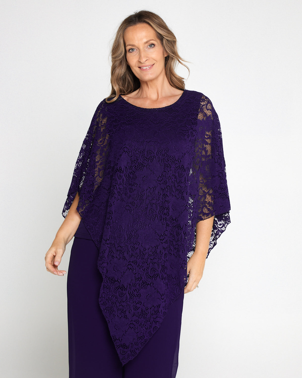 Eliza Lace Overlay Top - Purple