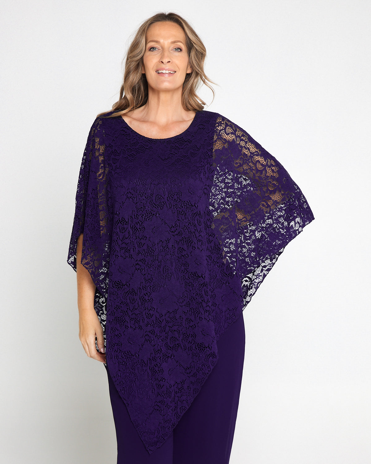 Eliza Lace Overlay Top - Purple