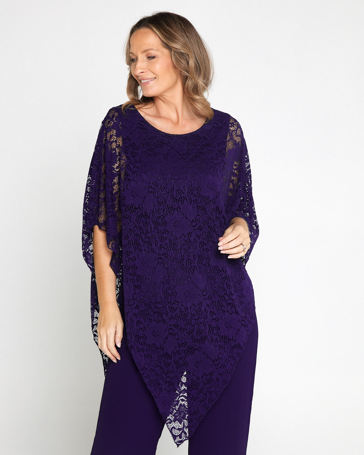 Eliza Lace Overlay Top - Purple