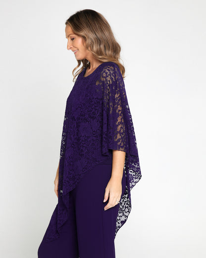 Eliza Lace Overlay Top - Purple