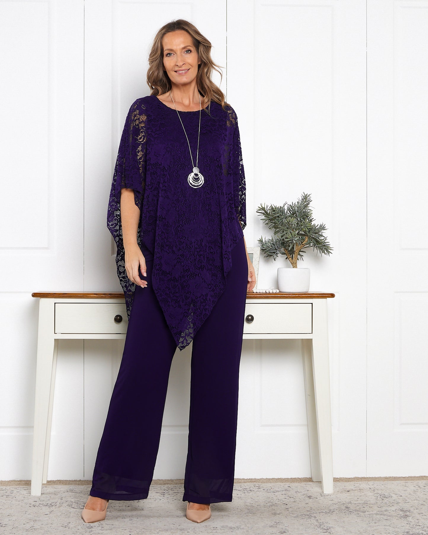 Eliza Lace Overlay Top - Purple