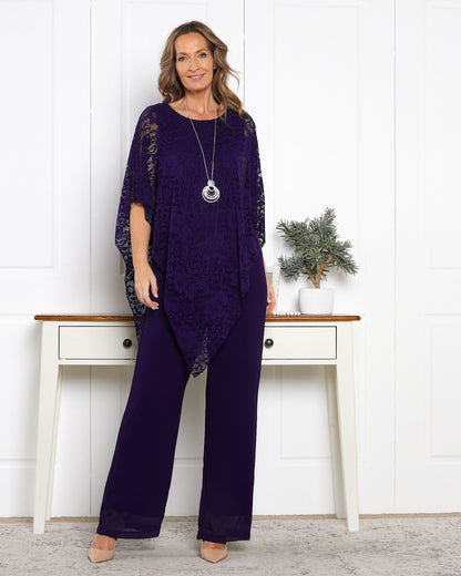 Eliza Lace Overlay Top - Purple
