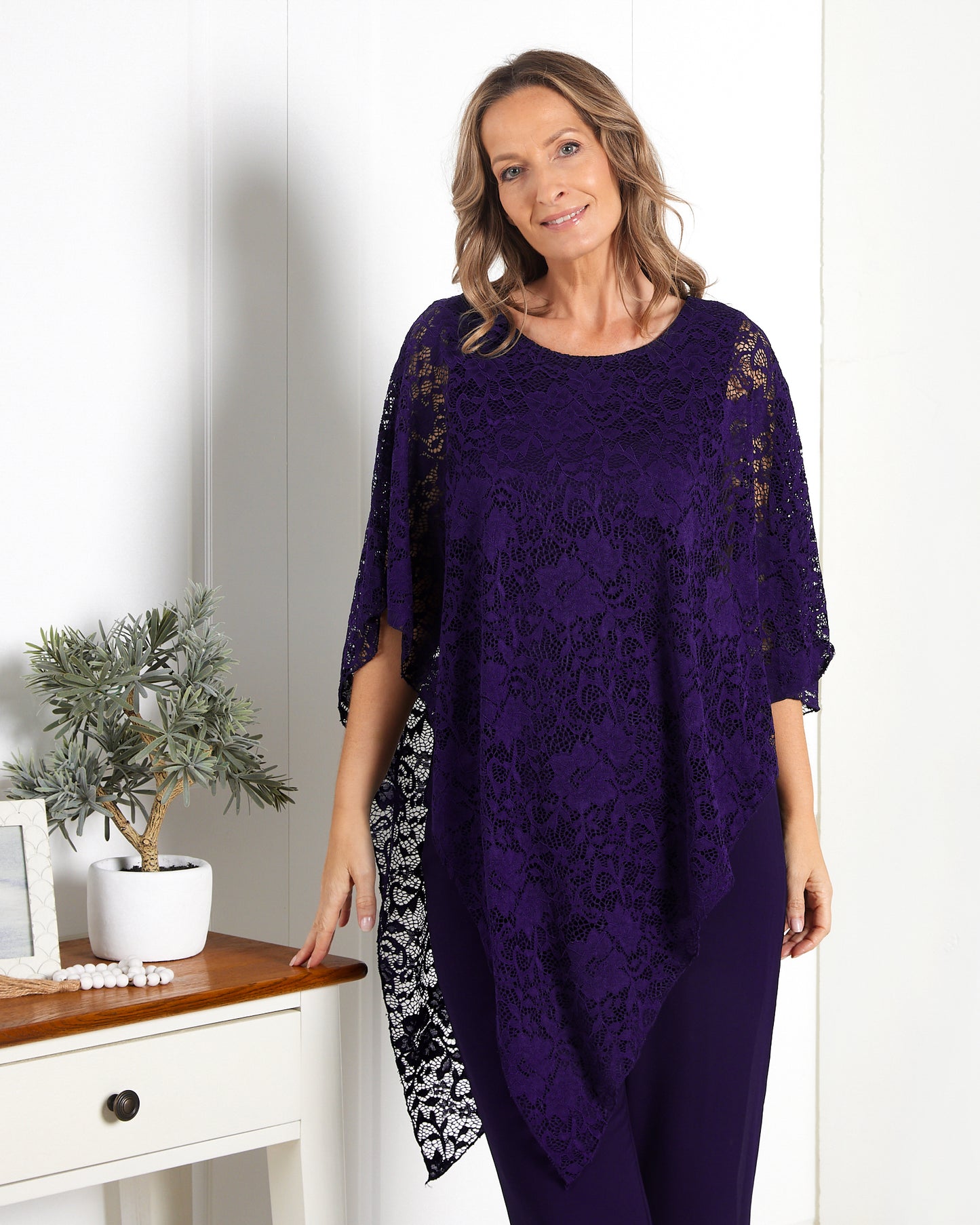 Eliza Lace Overlay Top - Purple