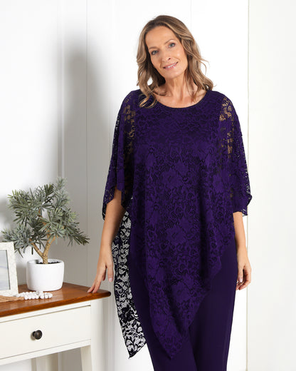 Eliza Lace Overlay Top - Purple