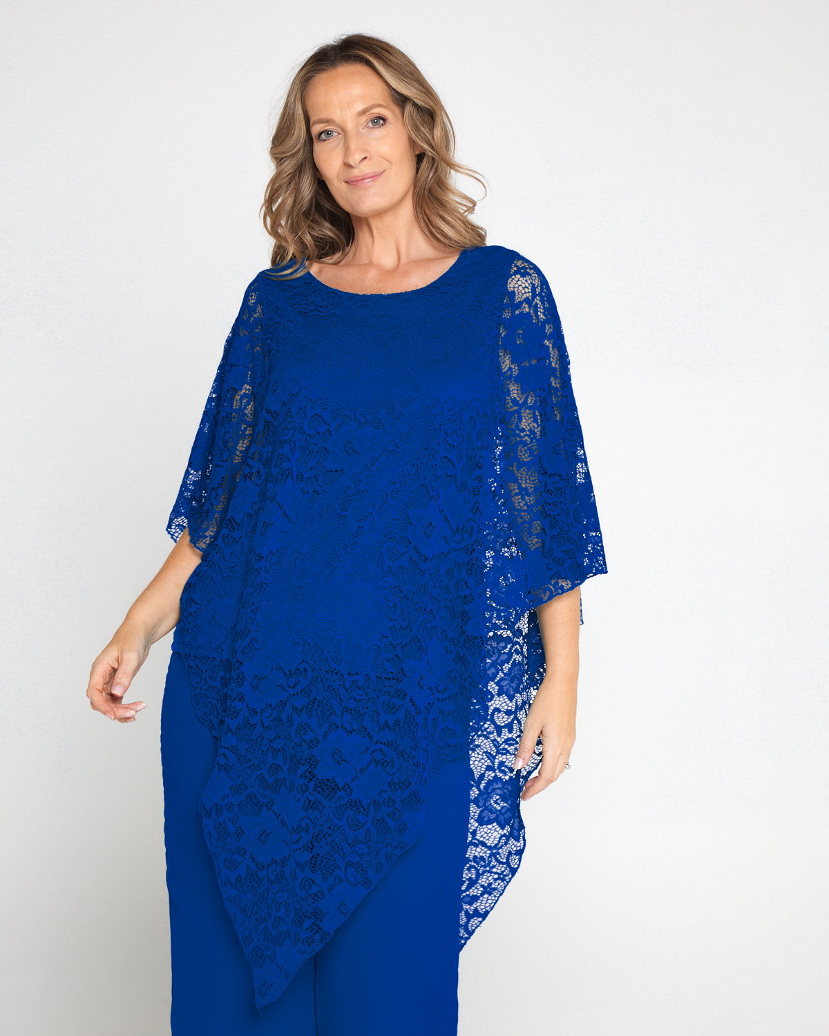 Eliza Lace Overlay Top - Royal
