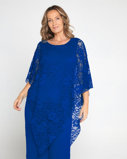 Eliza Lace Overlay Top - Royal