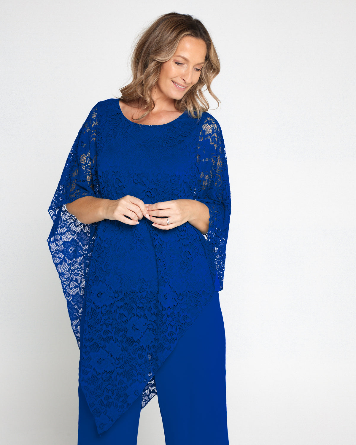 Eliza Lace Overlay Top - Royal