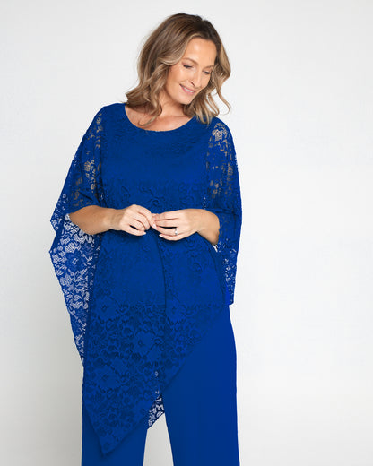 Eliza Lace Overlay Top - Royal