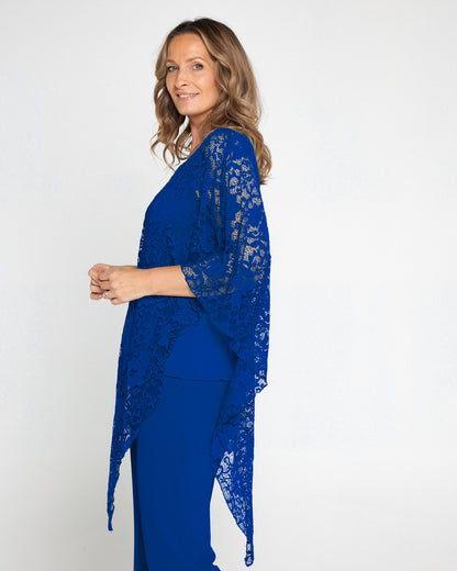 Eliza Lace Overlay Top - Royal