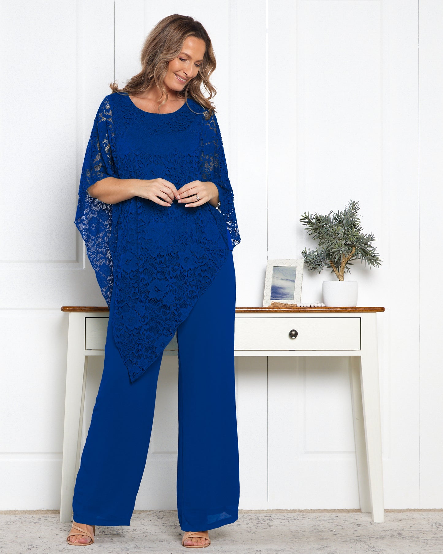 Eliza Lace Overlay Top - Royal