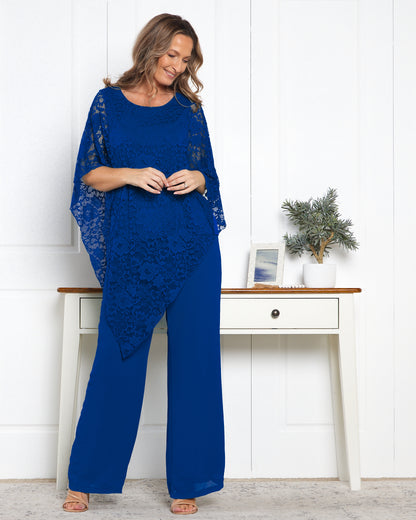 Eliza Lace Overlay Top - Royal
