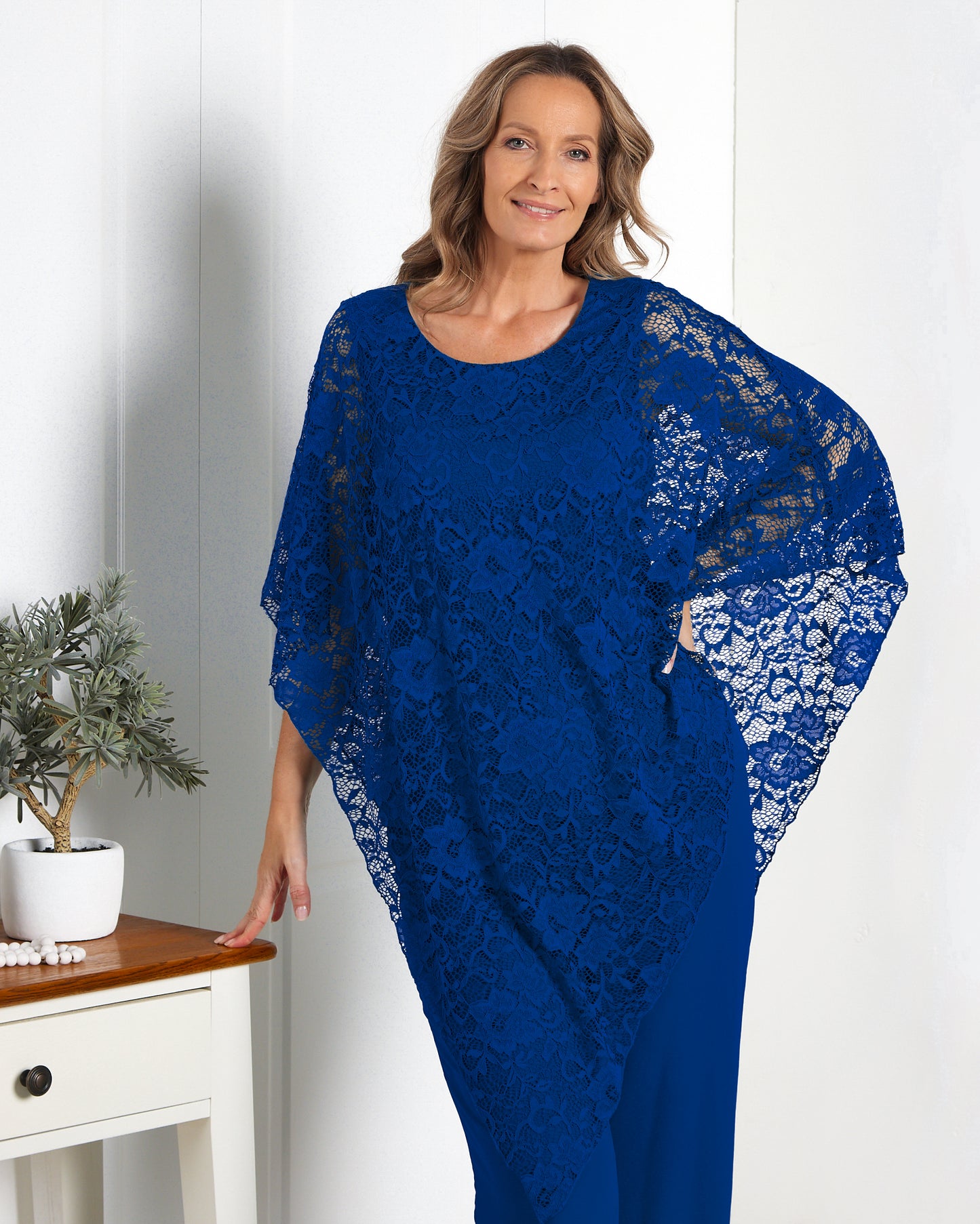 Eliza Lace Overlay Top - Royal