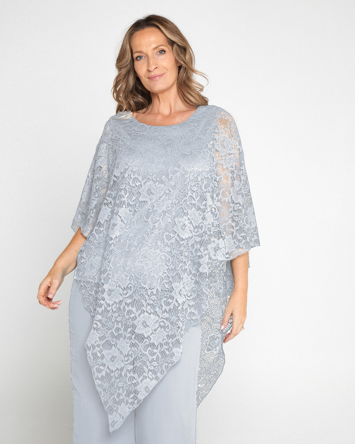 Eliza Lace Overlay Top - Silver