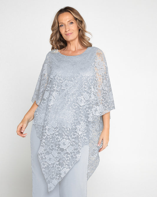 Eliza Lace Overlay Top - Silver