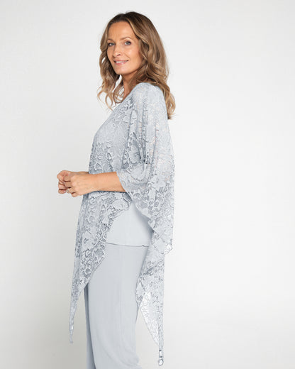 Eliza Lace Overlay Top - Silver