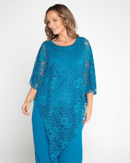 Eliza Lace Overlay Top - Teal