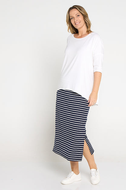 Charlize Column Skirt - Navy/White Stripe