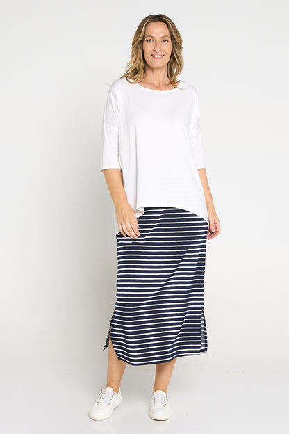 Charlize Column Skirt - Navy/White Stripe