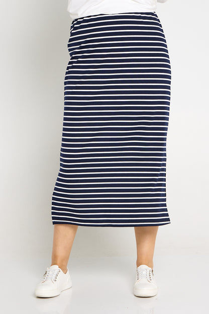 Charlize Column Skirt - Navy/White Stripe